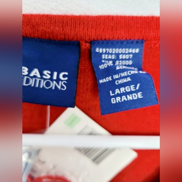 Basic Edition Luxurious Yarns Women's 100%Acryl V - Neck Sweater Soft Red Large - Picture 4 of 16